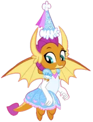 Size: 715x932 | Tagged: safe, artist:darlycatmake, derpibooru import, smolder, dragon, adorkable, beautiful, clothes, cute, dork, dragon wings, dragoness, dress, dressup, female, flying, froufrou glittery lacy outfit, gloves, happy, hat, hennin, image, long gloves, looking down, png, princess, princess smolder, proud, smiling, vector, wings