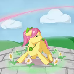 Size: 2250x2250 | Tagged: safe, artist:dealfell, derpibooru import, posey (g5), my little pony: make your mark, spoiler:my little pony: make your mark, daisy (flower), earth pony magic, flower, g5, image, jpeg, magic