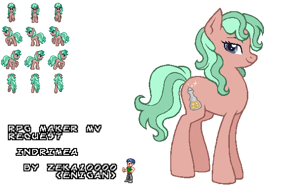 Size: 576x384 | Tagged: safe, artist:zeka10000, derpibooru import, oc, oc:enigan, oc:indrimea, unofficial characters only, earth pony, pony, female, image, mare, pixel art, png, request, requested art, rpg maker, rpg maker mv, rpg maker vx ace, simple background, solo, sprite, text, trace, transparent background