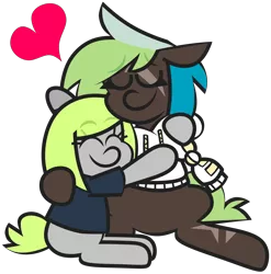 Size: 4304x4360 | Tagged: safe, artist:threetwotwo32232, derpibooru import, oc, oc:bright side, earth pony, pony, clothes, female, hoodie, hug, image, mare, png, simple background, transparent background