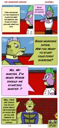 Size: 592x1280 | Tagged: safe, artist:spike-love, derpibooru import, sludge (dragon), spike, dragon, comic:the legendary dragon story, adult, angry, answer, ask, blue sky, character:wang-liu-khai, character:yang-fu, comic, comic page, excited, greeting, image, kung fu, male, png, school, temple, training, yin-yang, young