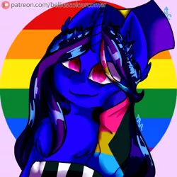 Size: 1000x1000 | Tagged: safe, artist:trr_bc, derpibooru import, oc, oc:alethila, unofficial characters only, unicorn, hat, image, pansexual pride flag, png, pride, pride flag, red eyes, simple background, straight pride flag, top hat