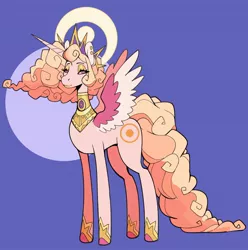 Size: 1784x1797 | Tagged: safe, artist:scarfyace, derpibooru import, princess celestia, alicorn, alternate cutie mark, alternate design, alternate hairstyle, crown, halo, hoof shoes, image, jewelry, jpeg, lipstick, long tail, necklace, redesign, regalia, tail