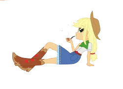 Size: 1800x1300 | Tagged: suggestive, artist:tenhes24, derpibooru import, applejack, equestria girls, applejack's hat, belt, boots, clothes, cowboy boots, cowboy hat, cowgirl, denim, denim skirt, hat, high heel boots, image, pipe, png, shirt, shoes, simple background, skirt, smoking, solo, stetson, transparent background