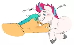 Size: 1280x772 | Tagged: safe, artist:chub-wub, derpibooru import, hitch trailblazer, zipp storm, earth pony, pegasus, pony, adorazipp, bedroom eyes, blushing, cute, duo, g5, gay, grin, hitchbetes, hitchzipp, image, jpeg, male, nuzzling, shipping, simple background, smiling, stallion, trans male, transgender, unshorn fetlocks, white background