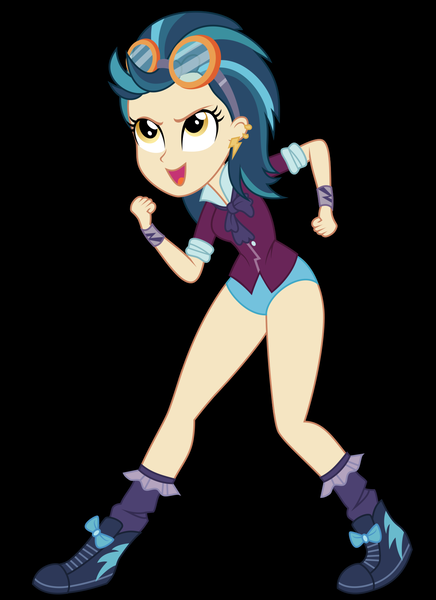 Size: 1200x1650 | Tagged: suggestive, derpibooru import, edit, vector edit, indigo zap, equestria girls, clothes, crystal prep academy uniform, ear piercing, earring, goggles, image, jewelry, panties, piercing, png, school uniform, shoes, socks, solo, underwear, underwear edit, vector