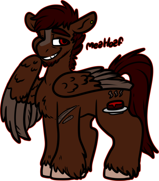 Size: 1380x1569 | Tagged: safe, artist:sexygoatgod, derpibooru import, oc, oc:meatloaf, unofficial characters only, pegasus, clipped wings, ear piercing, earring, facial hair, image, jewelry, male, one eye closed, piercing, png, scar, solo, unshorn fetlocks, wings, wink