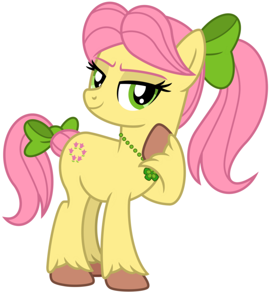 Size: 1024x1114 | Tagged: safe, artist:emeraldblast63, derpibooru import, posey (g5), earth pony, pony, my little pony: make your mark, my little pony: tell your tale, bow, female, g4, g5, g5 to g4, generation leap, hair bow, image, jewelry, looking at you, mare, necklace, png, ponytail, smiling, tail, tail bow, unshorn fetlocks