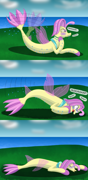 Size: 2451x5000 | Tagged: questionable, semi-grimdark, artist:bladedragoon7575, derpibooru import, ocean flow, seapony (g4), air drowning, asphyxiation, grass, image, ocean, passed out, passing out, peril, png, solo, struggling, water