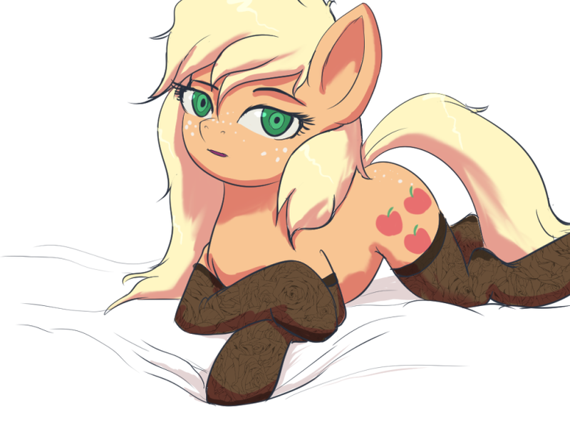 Size: 819x614 | Tagged: safe, artist:onomec, derpibooru import, applejack, earth pony, pony, 2016, clothes, female, image, loose hair, mare, old art, png, socks, solo