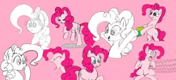 Size: 1896x868 | Tagged: safe, artist:legendoflink, derpibooru import, pinkie pie, earth pony, pony, a friend in deed, aaaaaaaaaa, bipedal, collage, cute, diapinkes, eyes closed, faic, female, image, jumping, mare, ms paint, multeity, open arms, open mouth, pink background, png, present, redraw, screaming, scrunchy face, simple background, sitting, smiling, solo