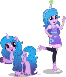 Size: 7000x8146 | Tagged: safe, artist:n0kkun, derpibooru import, izzy moonbow, pony, unicorn, equestria girls, absurd resolution, ball, boots, bracelet, clothes, converse, dress, duality, equestria girls-ified, female, g5, hairband, image, izzy's tennis ball, jewelry, mare, open mouth, png, raised hoof, self paradox, self ponidox, shirt, shoes, simple background, socks, solo, stockings, tennis ball, thigh highs, transparent background, unshorn fetlocks, vector, waving