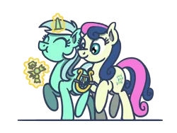 Size: 1800x1350 | Tagged: safe, artist:flutterluv, derpibooru import, bon bon, lyra heartstrings, sweetie drops, earth pony, pony, unicorn, candy, duo, food, image, lyre, musical instrument, png, simple background, transparent background