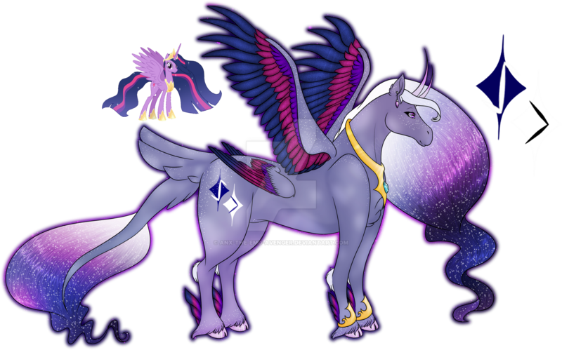 Size: 1920x1197 | Tagged: safe, artist:anx-the-emo-avenger, twilight sparkle, twilight sparkle (alicorn), alicorn, horse, pony, seraph, seraphicorn, alternate cutie mark, cloven hooves, colored hooves, colored wings, ear piercing, earring, ethereal mane, feathered fetlocks, female, folded wings, freckles, gradient mane, horn, horns, image, jewelry, leonine tail, mare, multicolored wings, multiple horns, multiple wings, piercing, png, redesign, regalia, simple background, solo, spread wings, standing, tail feathers, transparent background, unshorn fetlocks, watermark, wings