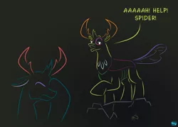 Size: 775x555 | Tagged: safe, artist:quint-t-w, derpibooru import, pharynx, thorax, changedling, changeling, spider, atg 2022, brothers, changedling brothers, facehoof, gradient background, image, king thorax, male, minimalist, modern art, newbie artist training grounds, png, prince pharynx, raised hoof, rock, scared, screaming, siblings