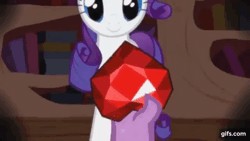 Size: 640x360 | Tagged: safe, derpibooru import, screencap, rarity, spike, dragon, pony, unicorn, season 2, secret of my excess, animated, duo, female, flashback, gif, gifs.com, golden oaks library, image, library, male, male pov, mare, offscreen character, offscreen male, open mouth, pov, smiling