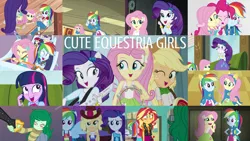 Size: 1280x720 | Tagged: safe, derpibooru import, edit, edited screencap, editor:quoterific, screencap, applejack, fluttershy, pinkie pie, rainbow dash, rarity, sunset shimmer, twilight sparkle, equestria girls, equestria girls series, forgotten friendship, legend of everfree, rainbow rocks, rollercoaster of friendship, blushing, cute, dashabetes, diapinkes, happy, image, jackabetes, png, raribetes, shimmerbetes, shrunken pupils, shyabetes, twiabetes