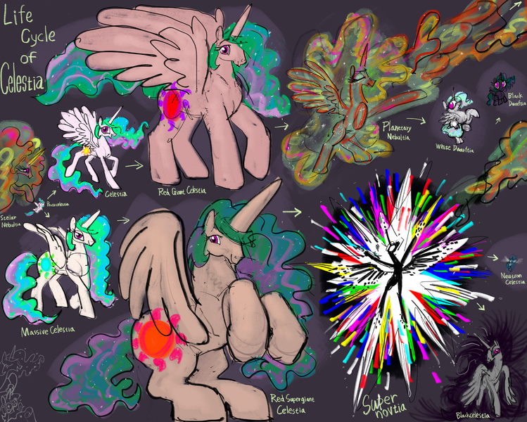 Size: 5000x4007 | Tagged: safe, artist:ja0822ck, derpibooru import, princess celestia, twilight sparkle, alicorn, pony, absurd file size, astronomy, average star, black dwarf, black hole, image, massive star, neutron star, planetary nebula, png, protostar, red giant, red supergiant, stellar, stellar nebula, supernova, white dwarf