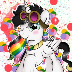 Size: 1024x1024 | Tagged: safe, artist:doraeartdreams-aspy, derpibooru import, oc, oc:lightning bliss, abstract background, aviator goggles, cute, goggles, image, jewelry, jpeg, lightning bliss's magic lessons, lightning bliss's magic lessons:the magic satchel, necklace, ocbetes, ring, tail, tail ring