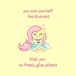 Size: 4000x4000 | Tagged: safe, artist:confetticakez, derpibooru import, fluttershy, pegasus, pony, bathrobe, blushing, clothes, cup, cute, dressing gown, eyes closed, female, food, image, mare, motivational, png, positive message, positive ponies, robe, shyabetes, simple background, solo, tea, yellow background