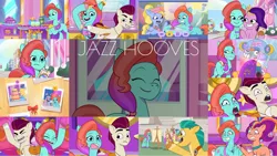 Size: 1280x722 | Tagged: safe, derpibooru import, edit, edited screencap, editor:quoterific, screencap, hitch trailblazer, izzy moonbow, pipp petals, sunny starscout, earth pony, pegasus, pony, unicorn, mane melody, my little pony: tell your tale, the unboxing of izzy, spoiler:g5, spoiler:my little pony: tell your tale, spoiler:tyts01e05, spoiler:tyts01e06, spoiler:tyts01e07, spoiler:tyts01e09, spoiler:tyts01e11, clip trot, eyes closed, female, fifi (g5), g5, image, it's t.u.e.s. day, jazz (g5), male, mare, maretime bay day 2.0, mobile phone, open mouth, open smile, phone, png, rocky (g5), señor butterscotch, smartphone, smiling, stallion, text
