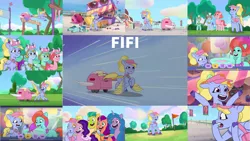 Size: 1280x720 | Tagged: safe, derpibooru import, edit, edited screencap, editor:quoterific, screencap, hitch trailblazer, izzy moonbow, pipp petals, sunny starscout, earth pony, pegasus, pony, unicorn, my little pony: tell your tale, zipp's flight school, spoiler:g5, spoiler:my little pony: tell your tale, spoiler:tyts01e02, spoiler:tyts01e08, spoiler:tyts01e11, :o, female, fifi (g5), flying, foal me once, g5, image, jazz (g5), male, mare, maretime bay day 2.0, open mouth, open smile, png, smiling, spread wings, stallion, text, thunder (g5), windy (g5), wings, zoom zephyrwing