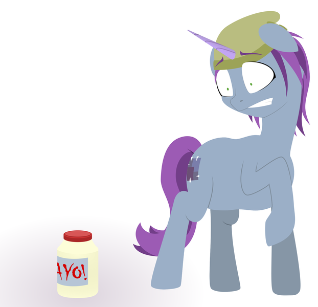 Size: 1999x1928 | Tagged: safe, artist:thaneofkovdor, derpibooru import, pony, unicorn, atg 2022, background pony, bing bong, female, food, g5, hat, image, male, mare, mayonnaise, newbie artist training grounds, png, sauce, scared, solo, stallion, stony jade, vector