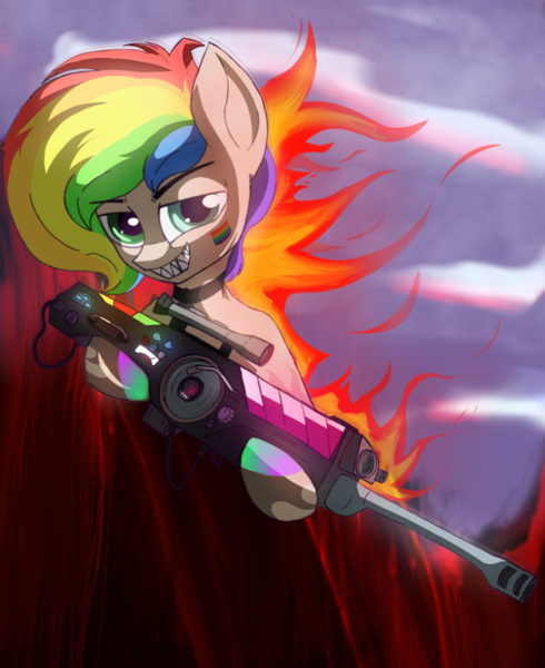 Size: 1966x2408 | Tagged: safe, derpibooru import, oc, earth pony, pony, commission, dark background, dubstep gun, image, looking at you, male, png