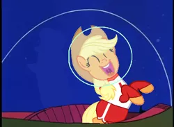 Size: 656x480 | Tagged: safe, artist:guihercharly, derpibooru import, applejack, applelynn, astrojack, crossover, driving, glass dome, image, laughing, lynn loud, png, space, space car, space helmet, the jetsons, the loud house