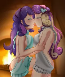Size: 1717x2048 | Tagged: suggestive, artist:thebrokencog, derpibooru import, princess cadance, rarity, human, backless, big breasts, breasts, busty princess cadance, busty rarity, butt, clothes, commission, drool, duo, duo female, eyes closed, eyeshadow, female, fire, french kiss, humanized, image, infidelity, jpeg, kissing, lesbian, makeup, open-back sweater, raised leg, raridance, romance, romantic, shipping, sleeveless, sleeveless sweater, sultry, sultry pose, sweater, tongue out, tongue play, virgin killer sweater