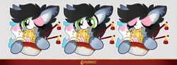 Size: 2124x784 | Tagged: safe, artist:kez, derpibooru import, oc, oc:starskipper, unofficial characters only, pony, bowl, chopsticks, eating, eyes closed, eyes open, food, image, noodles, one eye closed, png, pride flag, ramen, solo