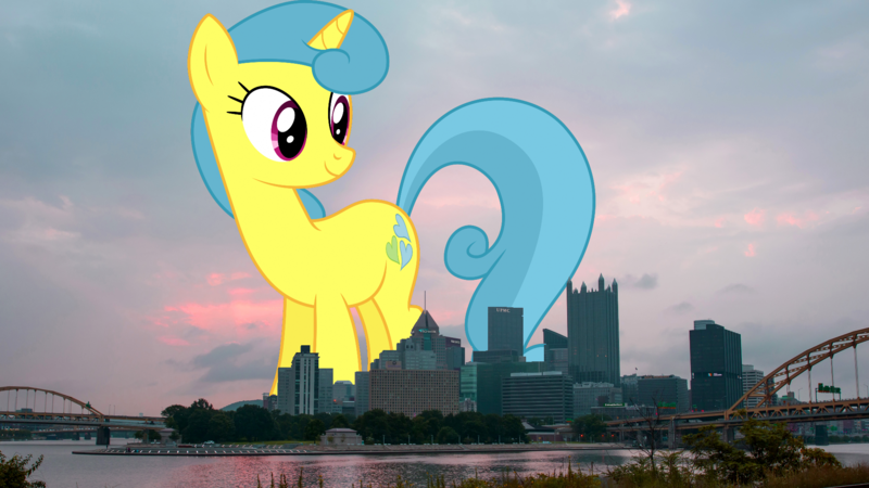 Size: 1920x1080 | Tagged: safe, artist:dashiesparkle, artist:thegiantponyfan, derpibooru import, lemon hearts, pony, unicorn, background pony, female, giant pony, giant unicorn, giant/macro lemon hearts, giantess, highrise ponies, image, irl, macro, mare, mega giant, pennsylvania, philadelphia, photo, png, ponies in real life, solo