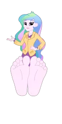 Size: 1100x2200 | Tagged: safe, derpibooru import, official, princess celestia, equestria girls, barefoot, base, base used, brooch, clothes, cutie mark accessory, cutie mark brooch, feet, female, fetish, foot fetish, foot focus, hand on hip, image, jacket, jewelry, looking at you, pants, png, principal celestia, simple background, smiling, soles, solo, toes, transparent background, vector