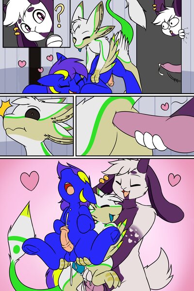 Size: 2000x3000 | Tagged: explicit, artist:rice, derpibooru import, oc, unofficial characters only, avali, pegasus, pony, anal, anthro on pony action, balls, comic, furry, gay, group sex, horsecock, image, interspecies, jpeg, love train, male, nudity, penetration, penis, sex, threesome, transformation, transgender transformation