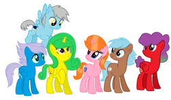 Size: 1280x751 | Tagged: safe, artist:stack-of-cookies, derpibooru import, oc, oc:feather fluff, oc:flutter pop, oc:marshmallow moon, oc:mashmallow shine, oc:sapphire twirl, oc:silver twirl, unofficial characters only, earth pony, pegasus, pony, unicorn, base used, female, image, mare, png, simple background, transparent background