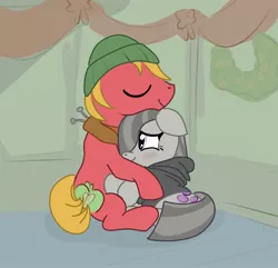 Size: 1843x1773 | Tagged: safe, artist:mandumustbasukanemen, derpibooru import, big macintosh, marble pie, earth pony, pony, atg 2022, christmas, eyes closed, female, hearth's warming, holiday, hug, image, jpeg, male, marblemac, mare, newbie artist training grounds, shipping, smiling, stallion, straight