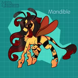 Size: 2000x2000 | Tagged: safe, artist:seasemissary, derpibooru import, oc, oc:mandible, changepony, hybrid, image, magical lesbian spawn, offspring, parent:queen chrysalis, parent:sunset shimmer, png, solo