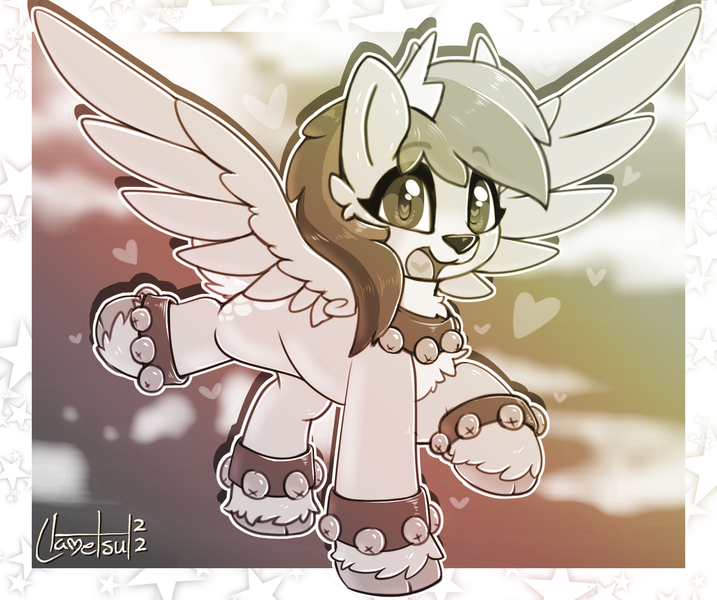 Size: 1354x1133 | Tagged: safe, artist:llametsul, derpibooru import, rainbow dash, deer, pegasus, reindeer, atg 2022, bell, blurry background, chest fluff, cute, ear fluff, flying, heart, image, looking at you, monochrome, newbie artist training grounds, png, signature, solo, species swap, unshorn fetlocks