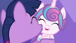Size: 1280x720 | Tagged: safe, derpibooru import, screencap, princess flurry heart, twilight sparkle, alicorn, pony, a flurry of emotions, season 7, ^^, aunt and niece, cute, daaaaaaaaaaaw, duo, duo female, eyes closed, female, flurrybetes, foal, happy, hnnng, image, kiss on the cheek, kissing, mare, platonic kiss, png, too cute, twiabetes
