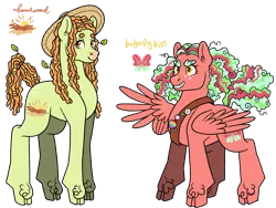 Size: 3835x2877 | Tagged: safe, artist:fizzmitz, derpibooru import, oc, oc:beachwood, oc:butterfly kiss, earth pony, pegasus, pony, cloven hooves, duo, earth pony oc, female, image, magical lesbian spawn, mare, offspring, parent:fluttershy, parent:tree hugger, parents:flutterhugger, pegasus oc, png, siblings, simple background, sisters, transparent background, unshorn fetlocks, wings