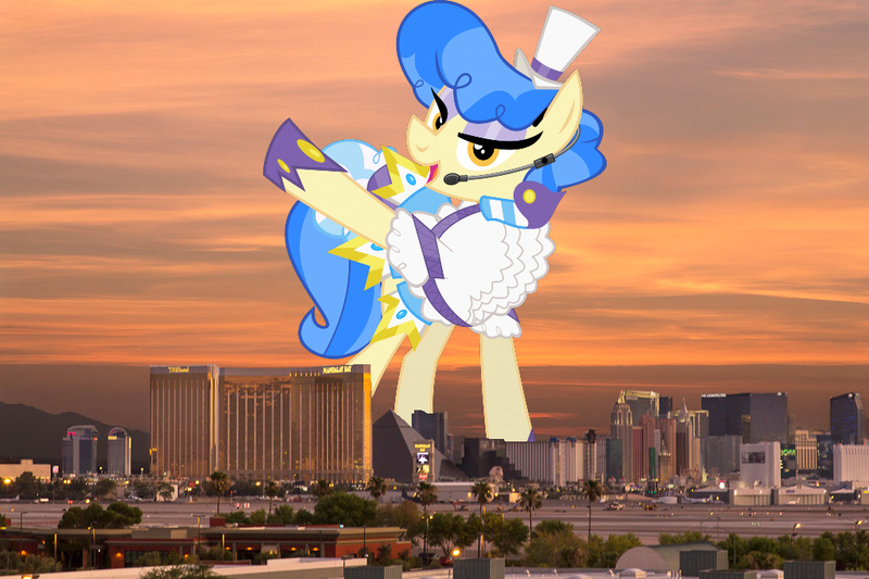 Size: 1024x682 | Tagged: safe, artist:jhayarr23, artist:thegiantponyfan, derpibooru import, sapphire shores, earth pony, pony, female, giant pony, giant sapphire shores, giant/macro earth pony, giantess, highrise ponies, image, irl, jpeg, las vegas, macro, mare, mega giant, nevada, photo, ponies in real life