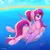 Size: 2048x2048 | Tagged: suggestive, artist:skitsniga, derpibooru import, princess cadance, alicorn, fish, pony, butt, chest fluff, dock, grin, happy, image, inner tube, plot, png, smiling, spread wings, sunglasses, tail, underhoof, water, wings