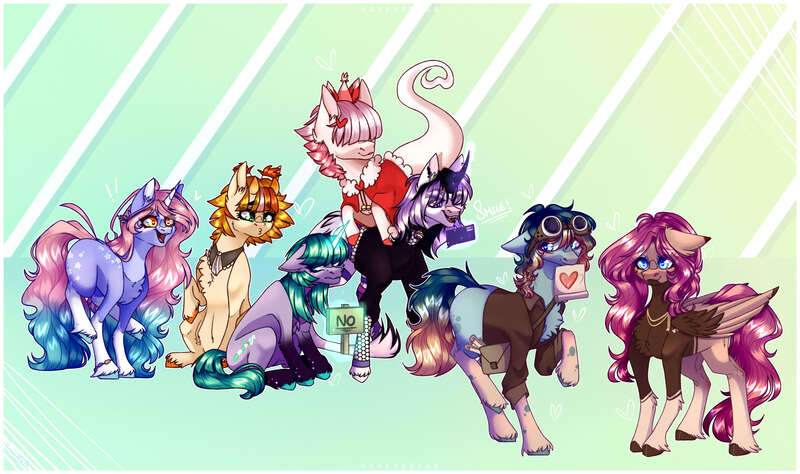 Size: 5580x3306 | Tagged: safe, artist:honeybbear, derpibooru import, oc, unofficial characters only, earth pony, ghost, pegasus, pony, undead, unicorn, female, image, jpeg, magic, male, mare, stallion