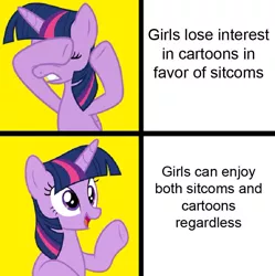 Size: 735x737 | Tagged: safe, artist:chanyhuman, derpibooru import, twilight sparkle, twilight sparkle (alicorn), alicorn, pony, father knows beast, school daze, activism, animus, cartoon network, choice, description is relevant, feminism, image, jpeg, link in source, meme, philosophy, politics, rant, reaction image