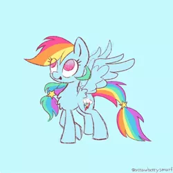 Size: 800x800 | Tagged: safe, artist:flutterberrypie, derpibooru import, part of a set, rainbow dash, pony, alternate hairstyle, female, gradient background, image, jpeg, redesign, simple background, smiling, solo