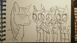 Size: 4032x2268 | Tagged: safe, artist:crosslineanimator, derpibooru import, moondancer, starlight glimmer, trixie, twilight sparkle, twilight sparkle (alicorn), alicorn, unicorn, counterparts, image, jpeg, traditional art, twilight's counterparts