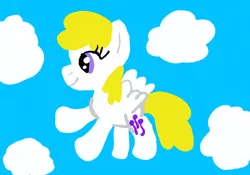 Size: 4776x3336 | Tagged: safe, artist:funboy34, derpibooru import, surprise, pegasus, pony, adoraprise, cloud, cloudy, cute, female, flying, g1, g1 to g4, g4, generation leap, image, mare, png, sky, smiling, solo, surprise can fly