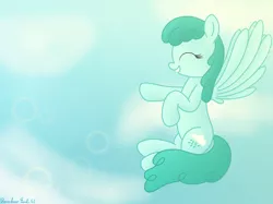 Size: 4032x3016 | Tagged: safe, artist:rainbowšpekgs, derpibooru import, spring melody, sprinkle medley, pegasus, pony, cloud, cloudy, eyes closed, female, flying, image, mare, png, sky, smiling, solo, spread wings, tail, wings