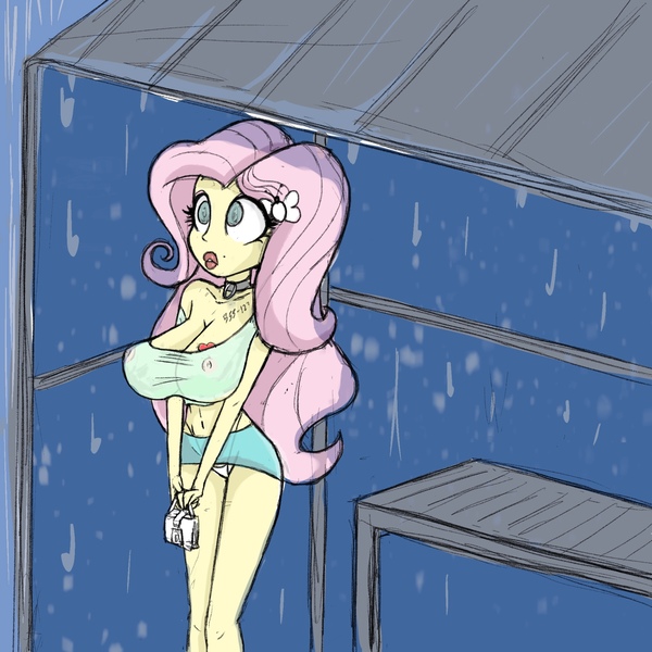 Size: 2048x2048 | Tagged: questionable, artist:stammis, derpibooru import, fluttershy, equestria girls, bimbo, breasts, busty fluttershy, clothes, collar, female, image, jpeg, microskirt, nipples, nudity, panties, see-through, see-through shirt, see-through skirt, shirt, skirt, solo, solo female, thong, underwear