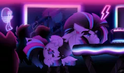 Size: 1280x759 | Tagged: safe, artist:princessmoonsilver, derpibooru import, oc, oc:neon nightmare, unofficial characters only, pegasus, pony, base used, cyberpunk, image, jpeg, neon